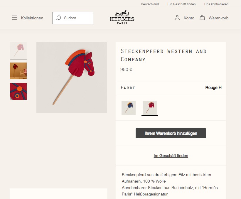 Steckenpferd Vergleich - Steckenpferd Western and Company der Marke HERMES